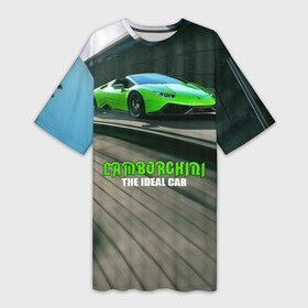 Платье-футболка 3D с принтом Lamborghini в Петрозаводске,  |  | car | green | huracan | lamborghini | novitec | speed | spyder | supercar | torado | авто | автомобиль | машина