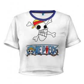 Женская футболка 3D укороченная с принтом One piece в Петрозаводске, 100% полиэстер | круглая горловина, длина футболки до линии талии, рукава с отворотами | ван пис