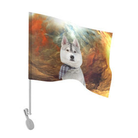 Флаг для автомобиля с принтом Хаски в Петрозаводске, 100% полиэстер | Размер: 30*21 см | маламут | песик | собака | собаки | собачка | хаски