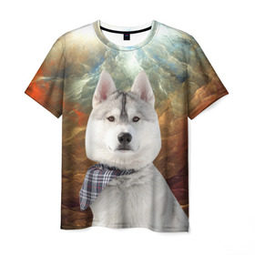Мужская футболка 3D с принтом Хаски в Петрозаводске, 100% полиэфир | прямой крой, круглый вырез горловины, длина до линии бедер | маламут | песик | собака | собаки | собачка | хаски