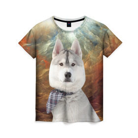 Женская футболка 3D с принтом Хаски в Петрозаводске, 100% полиэфир ( синтетическое хлопкоподобное полотно) | прямой крой, круглый вырез горловины, длина до линии бедер | маламут | песик | собака | собаки | собачка | хаски