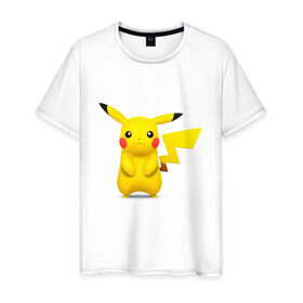 Мужская футболка хлопок с принтом Pikachu в Петрозаводске, 100% хлопок | прямой крой, круглый вырез горловины, длина до линии бедер, слегка спущенное плечо. | 