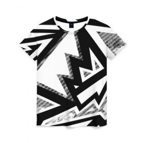 Женская футболка 3D с принтом Треугольники в Петрозаводске, 100% полиэфир ( синтетическое хлопкоподобное полотно) | прямой крой, круглый вырез горловины, длина до линии бедер | белый | геометрия | черно белый | черный