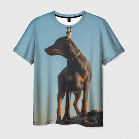 Мужская футболка 3D с принтом Доберман в Петрозаводске, 100% полиэфир | прямой крой, круглый вырез горловины, длина до линии бедер | доберман | доберманы | пес | песик | псы | собака | собаки