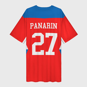 Платье-футболка 3D с принтом Форма  № 27 PANARIN в Петрозаводске,  |  | Тематика изображения на принте: 27 panarin | world cup hockey | клюшка | кубок мира | панарин артем | россия | сборная россии | хоккейная форма | шайба