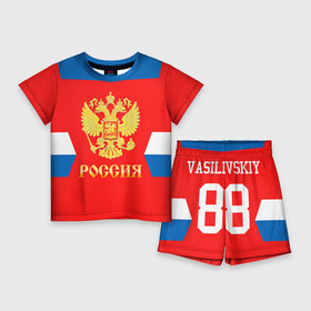 Детский костюм с шортами 3D с принтом Форма № 88 VASILEVSKIY в Петрозаводске,  |  | 88 vasilevskiy | world cup hockey | валилевский андрей | клюшка | кубок мира | россия | сборная россии | хоккейная форма | шайба