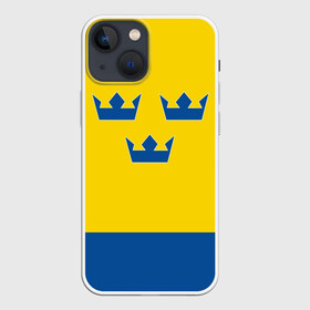 Чехол для iPhone 13 mini с принтом Сборная Швеции по Хоккею в Петрозаводске,  |  | sweden | world cup hockey | виктор хедман | вратарь | защитник | клюшка | кубок мира | нападающий | сборная канады | хоккей | хоккейная форма | швеция | эрик карлссон
