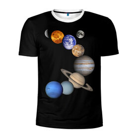 Мужская футболка 3D спортивная с принтом Парад планет в Петрозаводске, 100% полиэстер с улучшенными характеристиками | приталенный силуэт, круглая горловина, широкие плечи, сужается к линии бедра | звёзды | космическое пространство | космос | планета | созвездие