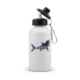 Бутылка спортивная с принтом акула город в Петрозаводске, металл | емкость — 500 мл, в комплекте две пластиковые крышки и карабин для крепления | 