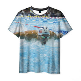 Мужская футболка 3D с принтом Пловец в Петрозаводске, 100% полиэфир | прямой крой, круглый вырез горловины, длина до линии бедер | бассейн | вода | пловец