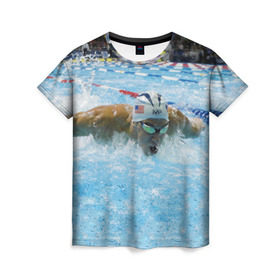 Женская футболка 3D с принтом Пловец в Петрозаводске, 100% полиэфир ( синтетическое хлопкоподобное полотно) | прямой крой, круглый вырез горловины, длина до линии бедер | бассейн | вода | пловец