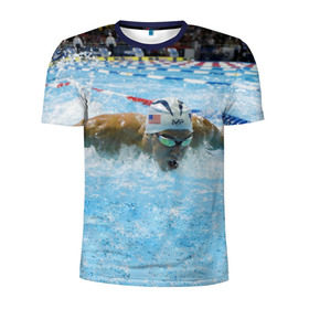 Мужская футболка 3D спортивная с принтом Пловец в Петрозаводске, 100% полиэстер с улучшенными характеристиками | приталенный силуэт, круглая горловина, широкие плечи, сужается к линии бедра | бассейн | вода | пловец