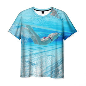 Мужская футболка 3D с принтом swimmer в Петрозаводске, 100% полиэфир | прямой крой, круглый вырез горловины, длина до линии бедер | пловец