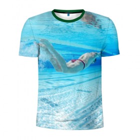 Мужская футболка 3D спортивная с принтом swimmer в Петрозаводске, 100% полиэстер с улучшенными характеристиками | приталенный силуэт, круглая горловина, широкие плечи, сужается к линии бедра | пловец
