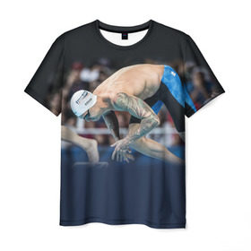 Мужская футболка 3D с принтом Пловец в Петрозаводске, 100% полиэфир | прямой крой, круглый вырез горловины, длина до линии бедер | бассейн | вода | прыжок