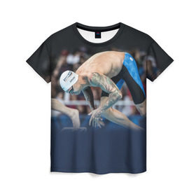 Женская футболка 3D с принтом Пловец в Петрозаводске, 100% полиэфир ( синтетическое хлопкоподобное полотно) | прямой крой, круглый вырез горловины, длина до линии бедер | бассейн | вода | прыжок