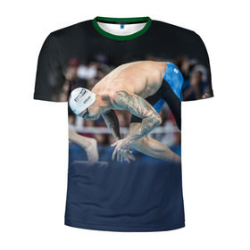 Мужская футболка 3D спортивная с принтом Пловец в Петрозаводске, 100% полиэстер с улучшенными характеристиками | приталенный силуэт, круглая горловина, широкие плечи, сужается к линии бедра | бассейн | вода | прыжок