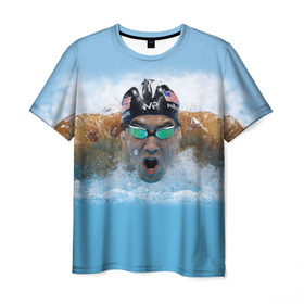 Мужская футболка 3D с принтом swimmer в Петрозаводске, 100% полиэфир | прямой крой, круглый вырез горловины, длина до линии бедер | пловец