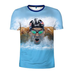 Мужская футболка 3D спортивная с принтом swimmer в Петрозаводске, 100% полиэстер с улучшенными характеристиками | приталенный силуэт, круглая горловина, широкие плечи, сужается к линии бедра | пловец