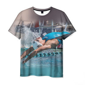 Мужская футболка 3D с принтом Пловец в Петрозаводске, 100% полиэфир | прямой крой, круглый вырез горловины, длина до линии бедер | swimmer