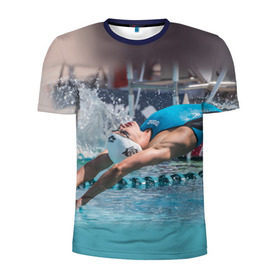 Мужская футболка 3D спортивная с принтом Пловец в Петрозаводске, 100% полиэстер с улучшенными характеристиками | приталенный силуэт, круглая горловина, широкие плечи, сужается к линии бедра | swimmer