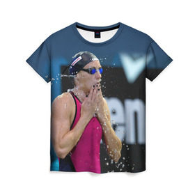 Женская футболка 3D с принтом Пловец в Петрозаводске, 100% полиэфир ( синтетическое хлопкоподобное полотно) | прямой крой, круглый вырез горловины, длина до линии бедер | swimmer