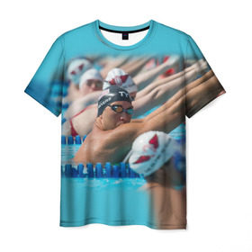 Мужская футболка 3D с принтом Swimming в Петрозаводске, 100% полиэфир | прямой крой, круглый вырез горловины, длина до линии бедер | пловцы