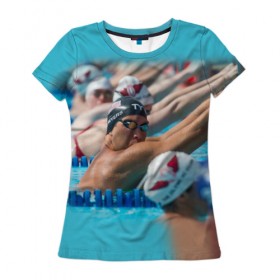 Женская футболка 3D с принтом Swimming в Петрозаводске, 100% полиэфир ( синтетическое хлопкоподобное полотно) | прямой крой, круглый вырез горловины, длина до линии бедер | пловцы