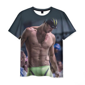 Мужская футболка 3D с принтом Пловец в Петрозаводске, 100% полиэфир | прямой крой, круглый вырез горловины, длина до линии бедер | swimmer
