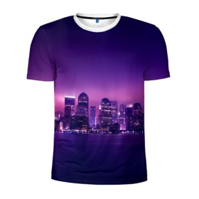 Мужская футболка 3D спортивная с принтом Ночной город в Петрозаводске, 100% полиэстер с улучшенными характеристиками | приталенный силуэт, круглая горловина, широкие плечи, сужается к линии бедра | город | ночь