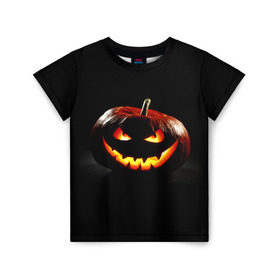 Детская футболка 3D с принтом Хитрая тыква в Петрозаводске, 100% гипоаллергенный полиэфир | прямой крой, круглый вырез горловины, длина до линии бедер, чуть спущенное плечо, ткань немного тянется | halloween | в идеи подарков в хеллоуин | тыквы | хеллоиун | хэллоуин | хэлоуин
