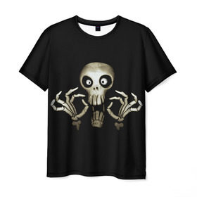 Мужская футболка 3D с принтом Скeлетик в Петрозаводске, 100% полиэфир | прямой крой, круглый вырез горловины, длина до линии бедер | bones | halloween | skull в идеи подарков в хеллоуин | скелет | скелеты | хеллоиун | хэллоуин | хэлоуин | череп | черепа