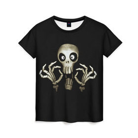 Женская футболка 3D с принтом Скeлетик в Петрозаводске, 100% полиэфир ( синтетическое хлопкоподобное полотно) | прямой крой, круглый вырез горловины, длина до линии бедер | bones | halloween | skull в идеи подарков в хеллоуин | скелет | скелеты | хеллоиун | хэллоуин | хэлоуин | череп | черепа