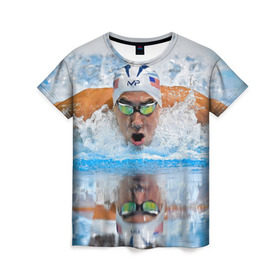 Женская футболка 3D с принтом Пловец в Петрозаводске, 100% полиэфир ( синтетическое хлопкоподобное полотно) | прямой крой, круглый вырез горловины, длина до линии бедер | плавание