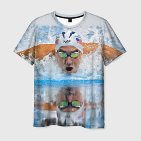 Мужская футболка 3D с принтом Пловец в Петрозаводске, 100% полиэфир | прямой крой, круглый вырез горловины, длина до линии бедер | Тематика изображения на принте: плавание