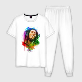 Мужская пижама хлопок с принтом Bob Marley в Петрозаводске, 100% хлопок | брюки и футболка прямого кроя, без карманов, на брюках мягкая резинка на поясе и по низу штанин
 | боб | марли | музыка