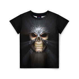 Детская футболка 3D с принтом Скелет в маске в Петрозаводске, 100% гипоаллергенный полиэфир | прямой крой, круглый вырез горловины, длина до линии бедер, чуть спущенное плечо, ткань немного тянется | Тематика изображения на принте: warhammer | хаос | череп