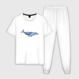 Мужская пижама хлопок с принтом Полигональный кит в Петрозаводске, 100% хлопок | брюки и футболка прямого кроя, без карманов, на брюках мягкая резинка на поясе и по низу штанин
 | 