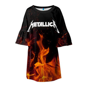 Детское платье 3D с принтом Metallica fire в Петрозаводске, 100% полиэстер | прямой силуэт, чуть расширенный к низу. Круглая горловина, на рукавах — воланы | металлика