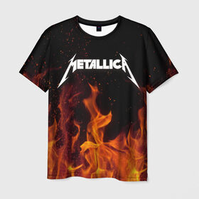 Мужская футболка 3D с принтом Metallica fire в Петрозаводске, 100% полиэфир | прямой крой, круглый вырез горловины, длина до линии бедер | металлика