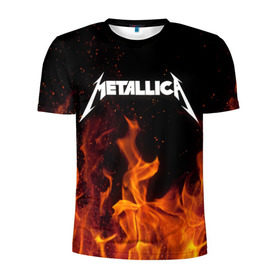 Мужская футболка 3D спортивная с принтом Metallica fire в Петрозаводске, 100% полиэстер с улучшенными характеристиками | приталенный силуэт, круглая горловина, широкие плечи, сужается к линии бедра | металлика