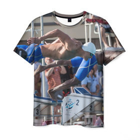 Мужская футболка 3D с принтом Swimmer в Петрозаводске, 100% полиэфир | прямой крой, круглый вырез горловины, длина до линии бедер | плавание | пловец. прыжок
