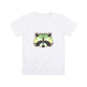 Детская футболка хлопок с принтом Полигональный енот в Петрозаводске, 100% хлопок | круглый вырез горловины, полуприлегающий силуэт, длина до линии бедер | геометрический рисунок | голова | енот | животные | фауна