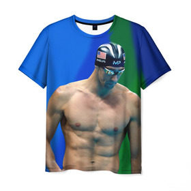 Мужская футболка 3D с принтом Michael Phelps в Петрозаводске, 100% полиэфир | прямой крой, круглый вырез горловины, длина до линии бедер | бассейн | пловец | чемпион. фелепс
