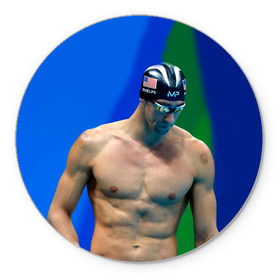 Коврик круглый с принтом Michael Phelps в Петрозаводске, резина и полиэстер | круглая форма, изображение наносится на всю лицевую часть | бассейн | пловец | чемпион. фелепс