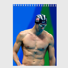 Скетчбук с принтом Michael Phelps в Петрозаводске, 100% бумага
 | 48 листов, плотность листов — 100 г/м2, плотность картонной обложки — 250 г/м2. Листы скреплены сверху удобной пружинной спиралью | Тематика изображения на принте: бассейн | пловец | чемпион. фелепс
