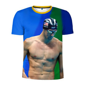Мужская футболка 3D спортивная с принтом Michael Phelps в Петрозаводске, 100% полиэстер с улучшенными характеристиками | приталенный силуэт, круглая горловина, широкие плечи, сужается к линии бедра | бассейн | пловец | чемпион. фелепс
