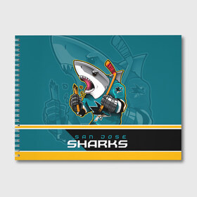 Альбом для рисования с принтом San Jose Sharks в Петрозаводске, 100% бумага
 | матовая бумага, плотность 200 мг. | Тематика изображения на принте: nhl | san jose sharks | sharks | stanley cup | кубок стенли | кубок стэнли | нхл | сан хосе | сан хосе шаркс | хоккей | хоккейный клуб | шаркс