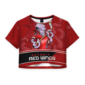 Женская футболка 3D укороченная с принтом Detroit Red Wings в Петрозаводске, 100% полиэстер | круглая горловина, длина футболки до линии талии, рукава с отворотами | detroit red wings | nhl | stanley cup | детройд | детройт ред уингз | кубок стенли | кубок стэнли | марченко | нхл | хоккей | хоккейный клуб