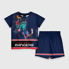 Детский костюм с шортами 3D с принтом New York Rangers в Петрозаводске,  |  | Тематика изображения на принте: new york rangers | nhl | stanley cup | кубок стенли | кубок стэнли | нхл | нью йорк рейнджерс | нью йорк рейнджеры | рейнджеры | хоккей | хоккейный клуб
